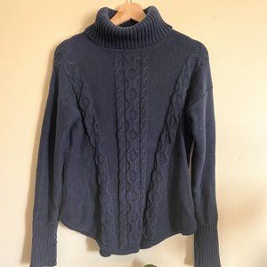 L.L.Bean Navy Blue Mixed Cable Sweater Turtleneck